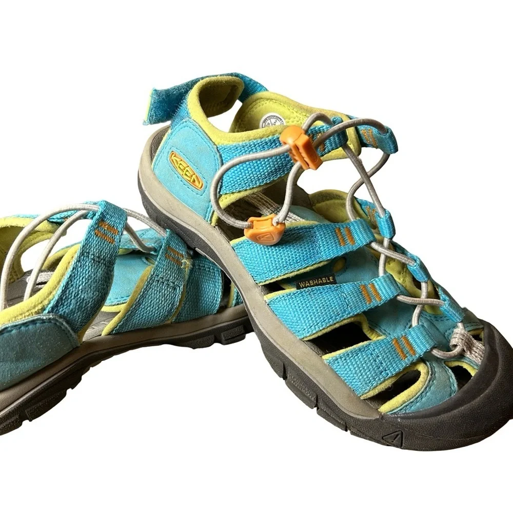 Keen Kids’ Newport Boundless Sandals – Size 2, Blue Atoll/Green